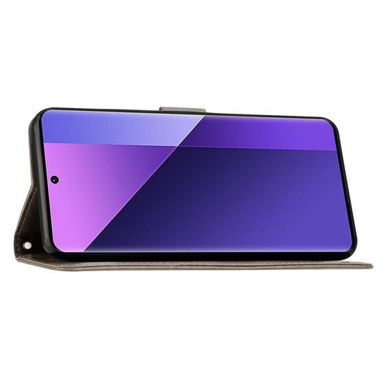 Cu clapetă pentru Xiaomi Redmi Note 13 Pro+, Butterfly, gri