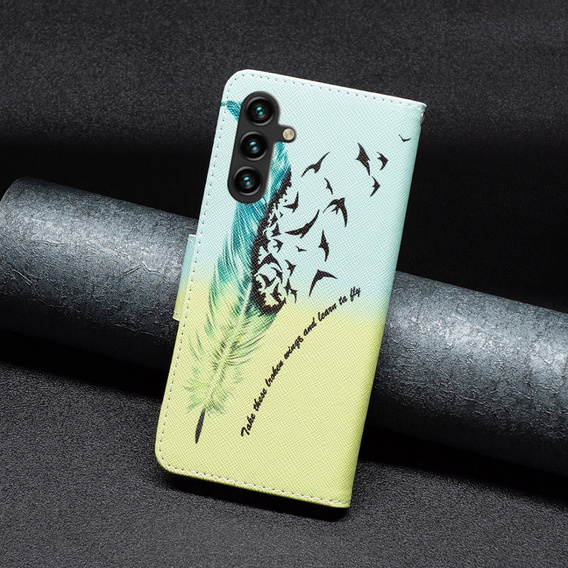 Cu clapetă pentru Samsung Galaxy A05s, Wallet, Feather, albastru