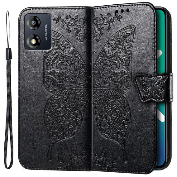 Cu clapetă pentru Motorola Moto E13, Butterfly, negru