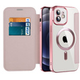 Cu clapetă pentru iPhone 12, RFID Wallet MagSafe CamShield, roz