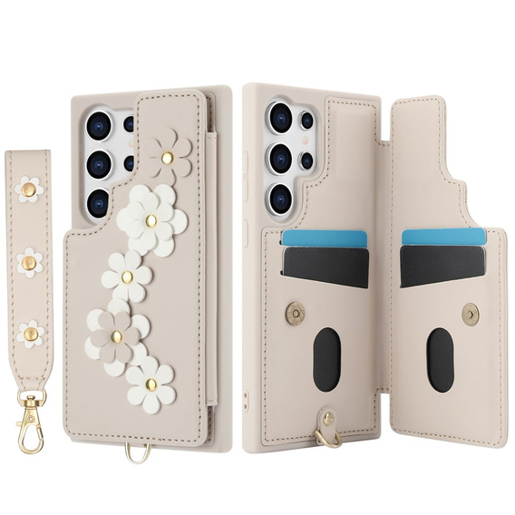 Husa pentru Samsung Galaxy S24 Ultra, Leather Flower Card Slot, bej