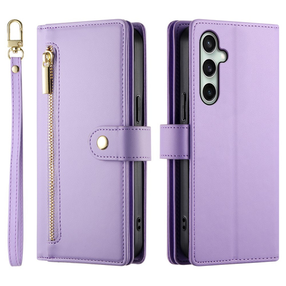 Cu clapetă pentru Samsung Galaxy S24 FE, Wallet Zipper Pocket, violet