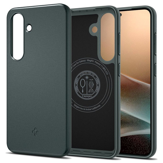 Carcasa Spigen pentru Samsung Galaxy S25, Thin Fit Mag, verde + sticlă temperată 9H