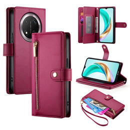 Cu clapetă pentru Honor Magic 7 Lite, Wallet Zipper Pocket, roșu