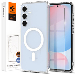 Carcasă MagSafe Spigen pentru Samsung Galaxy S24 FE, Ultra Hybrid, transparent / alb + 9H Tempered Glass