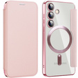 Cu clapetă pentru Samsung Galaxy S24, RFID Wallet MagSafe CamShield, roz