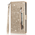 Cu clapetă pentru Samsung Galaxy A36 5G, Wallet Zipper Pocket Glittery, de aur