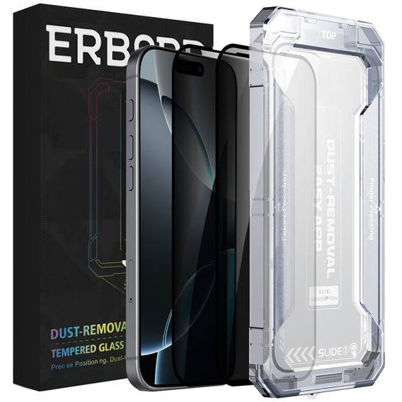 2x Sticlă de confidențialitate temperată pentru iPhone 17 Pro/17/16 Pro, ERBORD 9H Easy App Anti-Peep