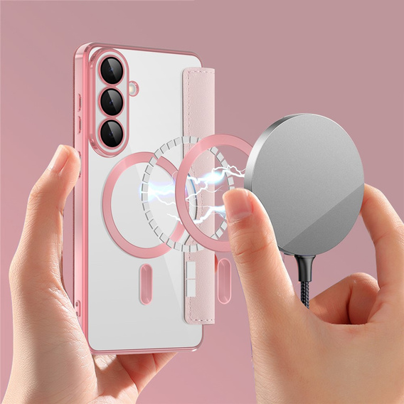 Husă RFID Wallet MagSafe Flip cu protecție pentru cameră pentru Samsung Galaxy S26 Plus, roz