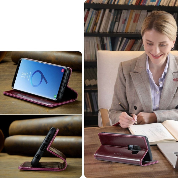 Carcasă flip CASEME pentru Samsung Galaxy S9+ Plus, Waxy Textured, roșu