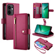Cu clapetă pentru Oppo Reno 13F 5G, Wallet Zipper Pocket, roșu