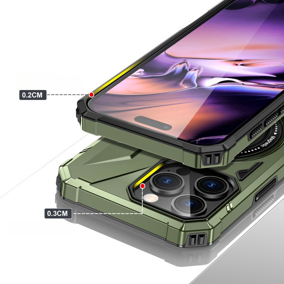 Carcasă pentru iPhone 16 Pro, blindată cu suport și placă pentru mâner, verde