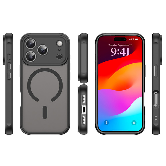 Husă mată pentru iPhone 17 Pro, pentru MagSafe, cu protecție pentru cameră, negru