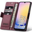 Husă pentru Samsung Galaxy A25 5G, ERBORD Glossy Litchi, portofel cu clapetă, roșu