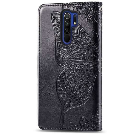 Cu clapetă pentru Xiaomi Redmi 9, Butterfly, negru