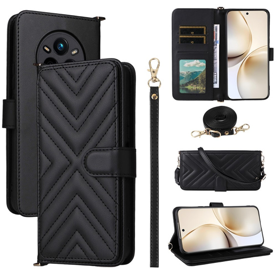Carcasă cu clapetă pentru Realme 14 Pro+ 5G, Crossbody Leather Wallet, negru