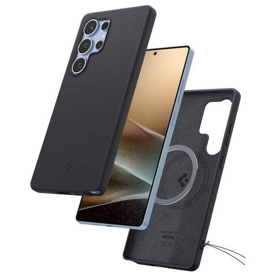 Carcasă Spigen pentru Samsung Galaxy S25 Ultra, Silicone Fit Mag, negru + sticlă călită