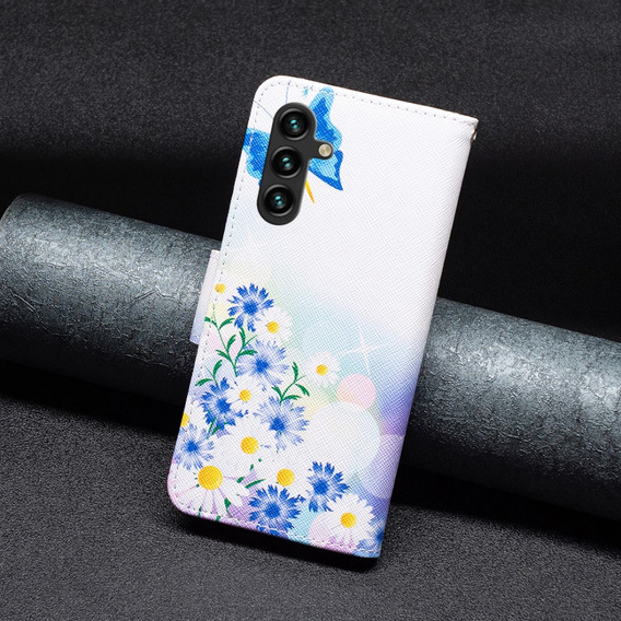 Cu clapetă pentru Samsung Galaxy A55 5G, Wallet, Butterfly & Flowers, alb