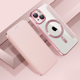 Cu clapetă pentru iPhone 15, RFID Wallet MagSafe CamShield, roz