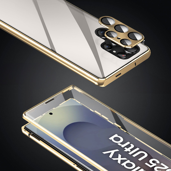 Husa pentru Samsung Galaxy S25 Ultra, Magnetic Dual Glass, de aur