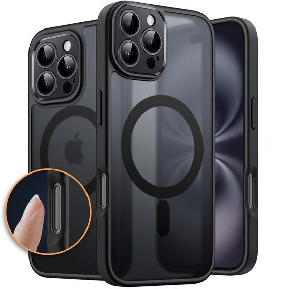 Husă pentru iPhone 16 Pro, pentru MagSafe, ERBORD Matt Case, negru + sticlă pentru ecran