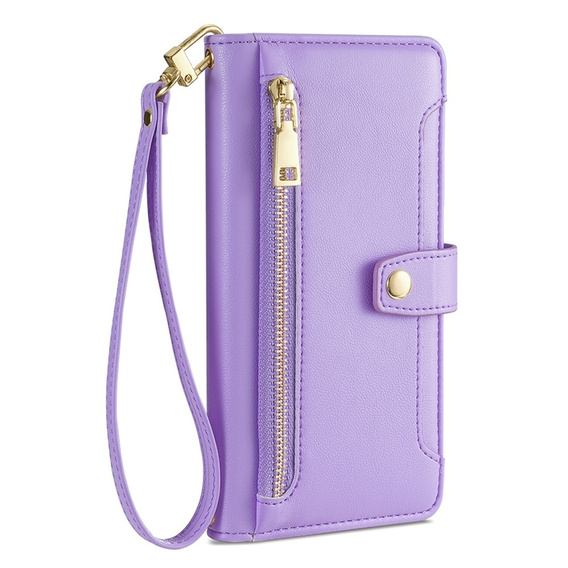 Cu clapetă pentru iPhone 14 Pro, Wallet Zipper Pocket, violet