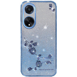 Husă pentru Oppo A58 4G, Glitter Flower, albastru