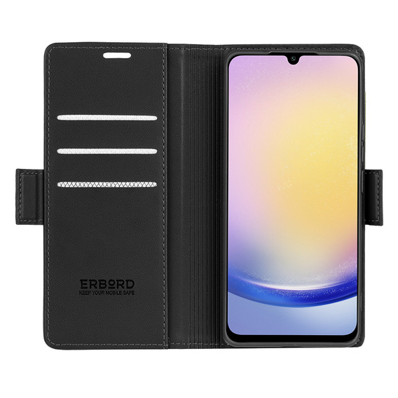 Husă pentru Samsung Galaxy A25 5G, ERBORD Glossy Litchi, portofel cu clapetă, negru