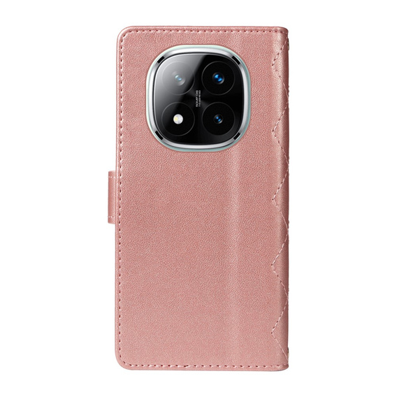 Husă cu clapetă pentru Xiaomi Redmi Note 14 Pro 5G / Xiaomi Redmi Note 14 Pro+ 5G / Xiaomi Poco X7 5G, Rhombus Crossbody Leather, roz rose gold