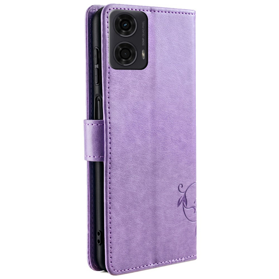 Cu clapetă pentru Motorola Moto E14, Butterfly, violet