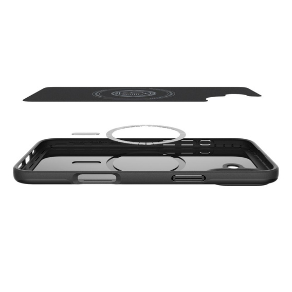 Carcasa Spigen pentru iPhone 16, Thin Fit Mag, negru + sticlă temperată 9H