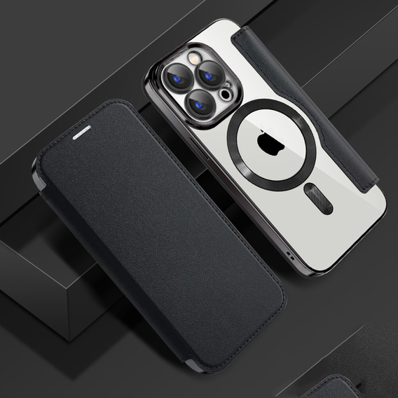 Cu clapetă pentru iPhone 15 Pro, RFID Wallet MagSafe CamShield, negru