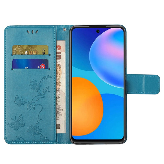 Cu clapetă pentru Samsung Galaxy M23, Butterfly, albastru