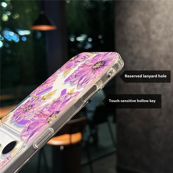 Husă magnetică cu model floral realizat cu laser pentru iPhone 17 Pro
