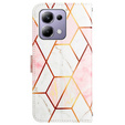 Cu clapetă pentru Xiaomi Redmi Note 13 Pro 4G / Xiaomi Redmi Note 14S / Xiaomi Poco M6 Pro 4G, Wallet, Marble roz
