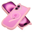 Husă pentru iPhone 16, pentru MagSafe, Cute Cat, roz + sticlă pentru ecran