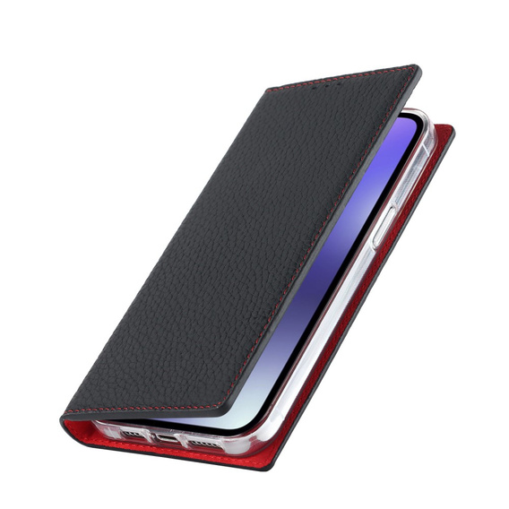 Cu clapetă pentru iPhone 15 Pro, Litchi Skin Grain, negru