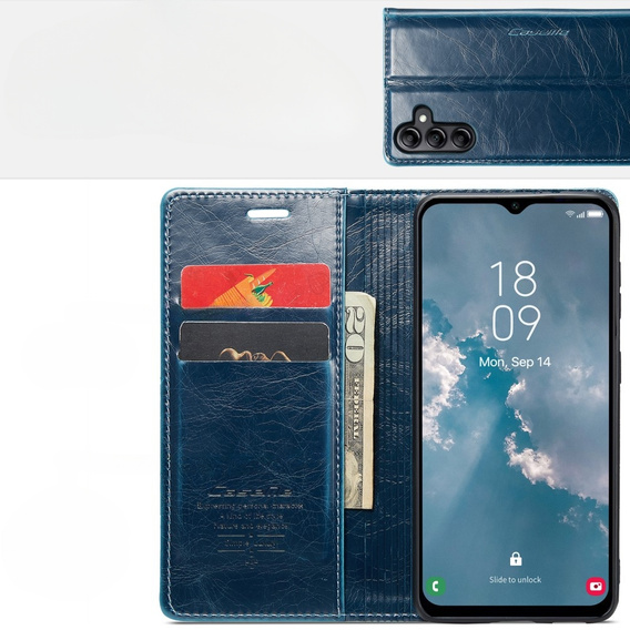 Carcasă flip CASEME pentru Samsung Galaxy A14 5G, Waxy Textured, albastru