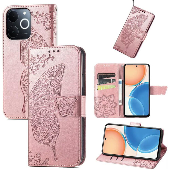 Cu clapetă pentru Realme Note 70T 4G, Butterfly, roz rose gold