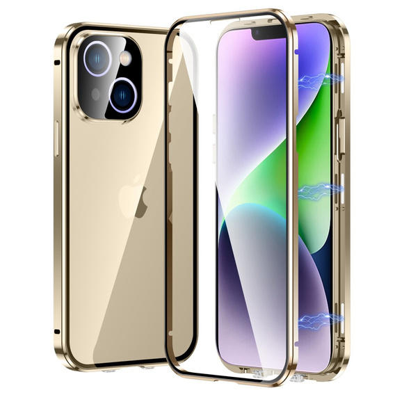 Husa pentru iPhone 14, Magnetic Dual Glass, de aur
