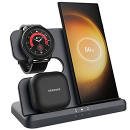 Încărcător wireless inductiv 3 în 1 QI rapid pentru Samsung S25 S24 S23 Galaxy Watch Buds Stație neagră