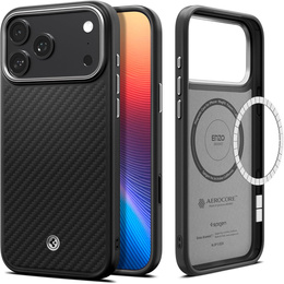 Carcasă Spigen Enzo Aramid MagSafe pentru iPhone 17 Pro Max, negru carbon / argintiu