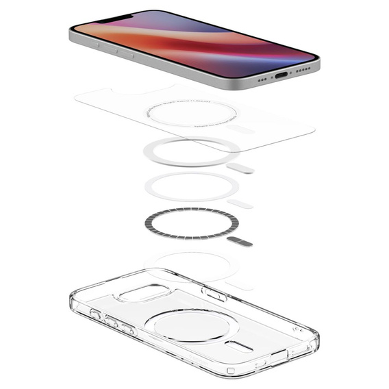 Carcasă MagSafe Spigen pentru iPhone 16E, Ultra Hybrid, transparent / alb + 9H Tempered Glass