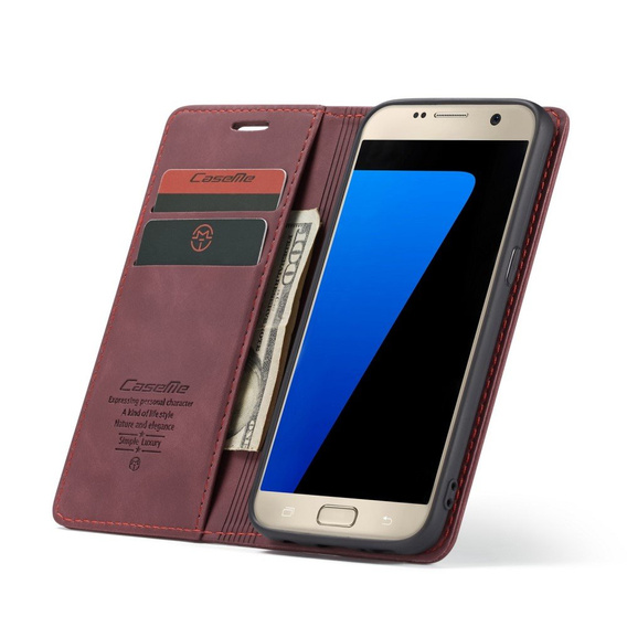 Husa CASEME pentru Samsung Galaxy S7, Leather Wallet Case, maroon