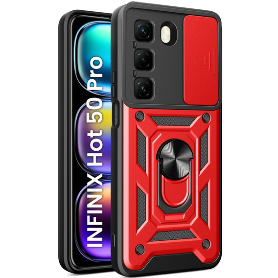 Husă blindată pentru Infinix Hot 50 Pro 4G, CamShield Slide, roșu
