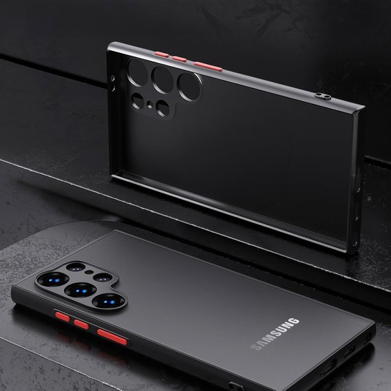 Husă din silicon pentru Samsung Galaxy S25 Ultra, cu protecție pentru cameră, transparent / negru + sticlă călită 9H