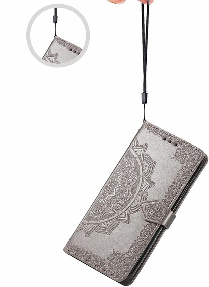 Cu clapetă pentru Motorola Edge 50 Fusion 5G, Mandala, gri