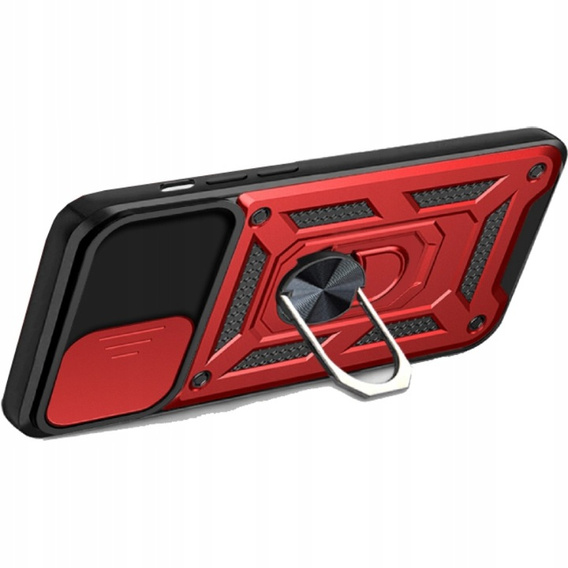 Carcasă blindată pentru iPhone 16E, CamShield Slide, roșu + sticlă călită 9H