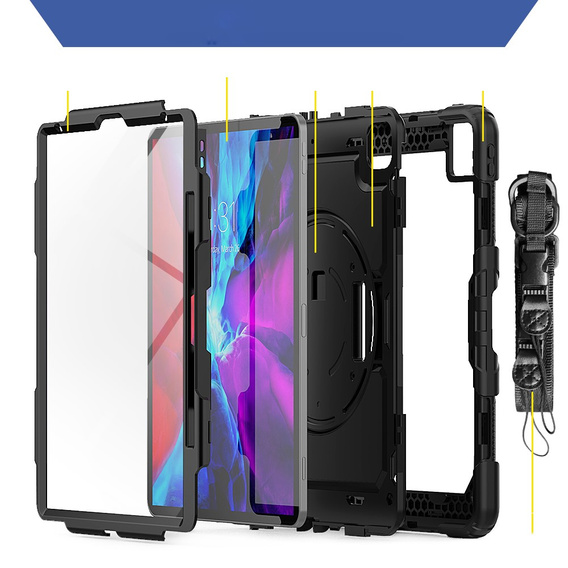 Husa blindată pentru iPad Pro 12.9 2022 / 2021 / 2020 / 2018, carcasă de protecție 360 cu slot pentru stylus, negru