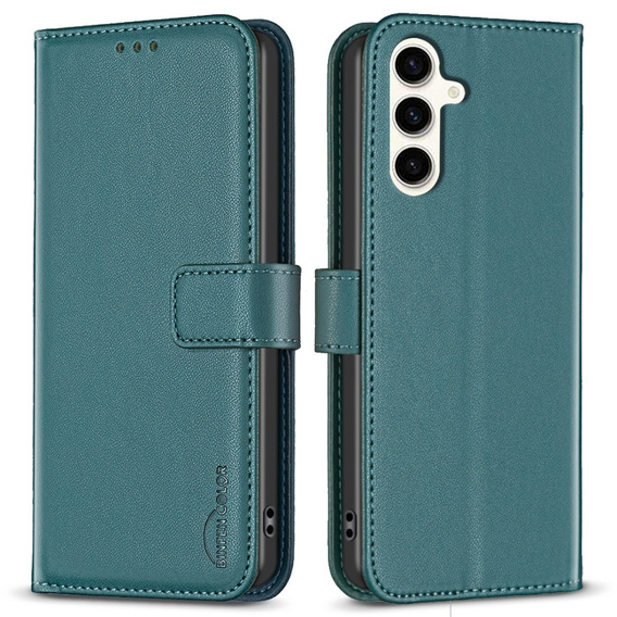 Cu clapetă pentru Samsung Galaxy S23 FE, BINFEN Wallet, verde + sticlă 9H